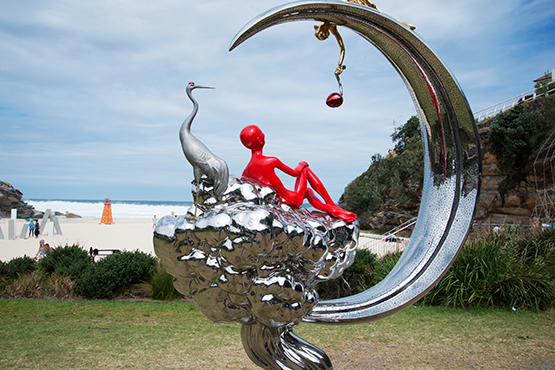 Autumn Moon in the Sky by Chen Wenling, at the Scupture by the Sea exhibition 2017 on the Bondi to Tamarama coastal walk, Sydney