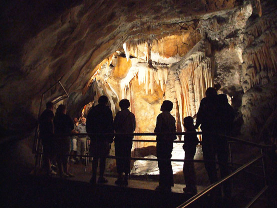A tour group in the Chifley Cave at Jenolan Caves