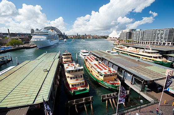 Green-and-yellow, older-style ferries are synomonous with Sydney Harbour and Circular Quay, Sydney