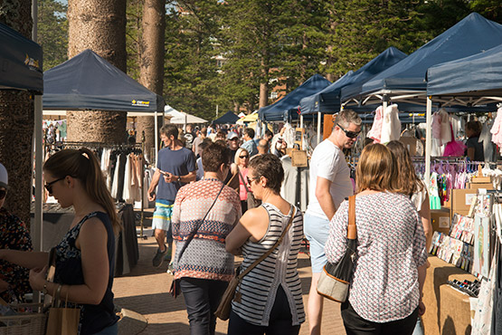 A weekend market draws more visitors to Manly Beach, Sydney