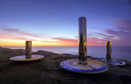 Coast Totem, by Linda Matthews and Carter Williamson, at the Scupture by the Sea exhibition on the Bondi to Tamarama coastal walk, Sydney