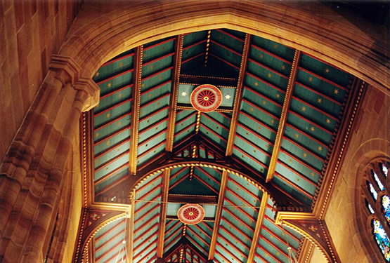 Hammer beam roof in St Andrews Cathedral, Sydney